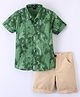 Knotty Kids Half Sleeves Forest Wild Life Printed Shirt & Shorts Set - Green & Beige