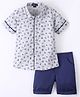 Knotty Kids Circus & Carnival Theme  Half Sleeves Printed Shirt With Solid Shorts - Blue