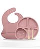Bembika Baby Dinner Set Silicone Tableware Set With Bib For Baby Infant Pack Of 5  Pink