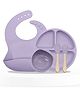 Bembika Baby Dinner Set Silicone Tableware Set With Bib For Baby Infant Pack Of 5 - Purple