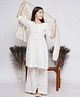 Little Bansi Full Sleeves Mirror Work Lines Detailed Attached Jacket Style Kurta With Sharara & Dupatta - Cream