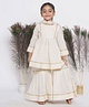 Little Bansi Three Fourth Sleeves Striped Thread Work Dress Style Floral Embroidered Lace Tape Embellished Kurta & Sharara With Dupatta - Cream