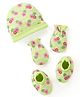 Babyhug 100%  Cotton Cap Mittens And Booties Floral Print -  Green