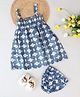 Qvink Sleeveless Abstract Printed Dress With Bloomer - Blue