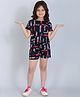 Ninos Dreams Half Sleeves Text Printed Night Suit  - Navy Blue