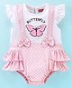 Babyhug 100% Cotton Half Sleeves Onesie with Bow Applique and Butterfly Print - Pink
