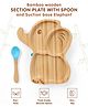 Elephant Shaped Bamboo Wooden 3 Compartment Section Plate with Spoon Suction Base - Beige & Blue