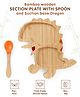Dragon Shaped Bamboo Wooden 2 Compartment Section Plate with Spoon Suction Base - Beige & Orange