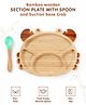 Crab Shaped Bamboo Wooden 2 Compartment Section Plate with Spoon Suction Base - Beige & Green