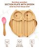 Owl Shaped Bamboo Wooden 4 Compartment Section Plate with Spoon - Pink