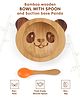 Teddy Shaped Bamboo Wooden Bowl with Spoon - Orange
