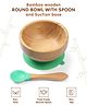 Bamboo Wooden Round Bowl with Spoon & Suction Base - Green