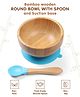 Bamboo Wooden Round Bowl with Spoon & Suction Base - Blue