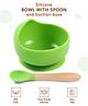 Silicone Round Bowl with Spoon & Suction Base - Green