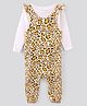 Bonfino 100% Cotton Knit Dungaree Style Romper with Full Sleeves T-Shirt Leopard Print - Beige & White