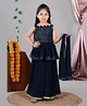 Titrit Sleeveless Scallop Designed Sequin Embellished Peplum Kurta With Coordinating Palazzo & Dupatta - Peacock Green
