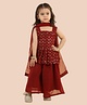 Titrit Sleeveless Leaf Motif Designed  Sequin Embellished & Thread Work Detailed Peplum Kurta With Palazzo & Dupatta - Maroon