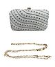 SKB Stylish & Fancy Evening Party Bridal Wedding Clutch Purse - White & Golden