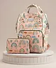 Polka Tots Stylish Premium Diaper Bag for Moms  17+ Pockets Multifunctional Backpack With Additional Pouch | Rainbow Print (Pink)