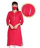 Zelena Three Fourth Sleeves Floral Swirl Embroidered Maternity Kurti & Face Mask With Concealed Zipper Nursing Access - Dark Pink