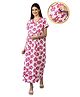 Zelena 100% Cotton Half Sleeves Flower Print Maternity Nursing Night Suit - Pink  & White