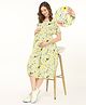 Bella Mama Viscose Half Sleeves Floral Printed Maternity Dresses With Pocket- Yellow