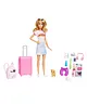 Barbie Doll and Accessories Malibu Travel Set with Puppy - Height 29.5 cm (Colors and Decorations May Vary)