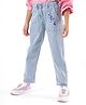 Primo Gino Cotton Elastane Full Length Denim Jeans with Floral Embroidery in Front - Light Blue