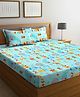 FABINALIV Cartoon Print 300 TC Cotton Blend King Size Double Bedsheet with 2 Pillow Covers - Blue