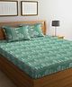 FABINALIV Cartoon Design 100% Cotton Handwoven King Size Double Bedsheet with 2 Pillow Covers - Green