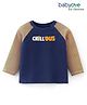 Babyoye 100% Cotton Knit Raglan Sleeves Striped T-Shirt with Text Print - Blue