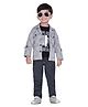 DOTSON Full Sleeves Imported Self Design 3 Piece Party Wear Set - Grey