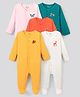 Bonfino 100% Cotton Knit Full Sleeves Footed Sleepsuits with Animal Print Pack of 5 - Orange Green & Yellow