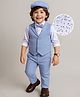 Babyhug Woven Full Sleeves Floral Print Party Suit with Bow & Cap - Ice Blue & White
