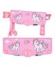 Toyshine Button Enabled Double Compartment Pencil Box Storages and Sharpner for Kids with Tape Dispenser Sissors  Unicorn  Pink