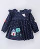 Simply Premium Cotton Full Sleeves Frock With House Embroidery & Dots Print - Navy Blue