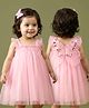 Babyhug Sleeveless Party Frock With Butterfly Wings Corsage & Sequine Detailing - Pink