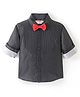 Babyhug Cotton Woven Full Sleeves Party Shirt With Bow - Black