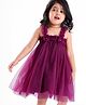 Babyhug Singlet Sleeves Mesh Detailing A-Line Glittery Party Frock - Purple