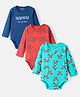Bonfino Cotton Knit Full Sleeves Onesies Text & Fox Print Pack Of 3 - Green Orange & Navy