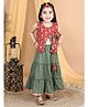 Kinder Kids Sleeveless Jaipuri Flower Motif Printed Angrakha Style Top With Coordinating Kantha Thread Work Detailed Tiered Lehenga - Green & Red