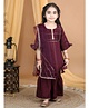Kinder Kids Frill Three Fourth Sleeves Sequin & Gota Lace Embellished Weaved Kurta With Coordinating Sharara & Dupatta - Purple