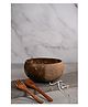Thenga Hand Carved Jumbo Coconut Bowl with Spoon and Fork - Brown