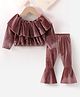 Kookie Kids Full Sleeves Solid Colored Loose Fit Winter Wear Top & Pants Set - Dark Pink