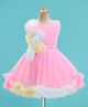 Bluebell Net Sleeveless Party Frock with Floral Applique - Pink