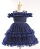 Bluebell Net Sleeveless Party Frock with Lace & Frill Detailing - Blue