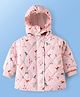 Babyoye Woven Full Sleeves Padded Hooded Jacket With Floral & Birds Print - Baby Pink