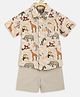 Nauti Nati Pure Cotton Half Sleeves Wild Life Printed  Shirt With Shorts Set - Off White