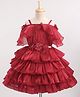 Bluebell T-Issue Woven Sleeveless Party Frock With & Floral Corsage - Maroon