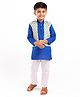 Teentaare Cotton DC Woven Full Sleeves Solid Colour Kurta Pyjama Set With Kolka Print Jacket - Blue